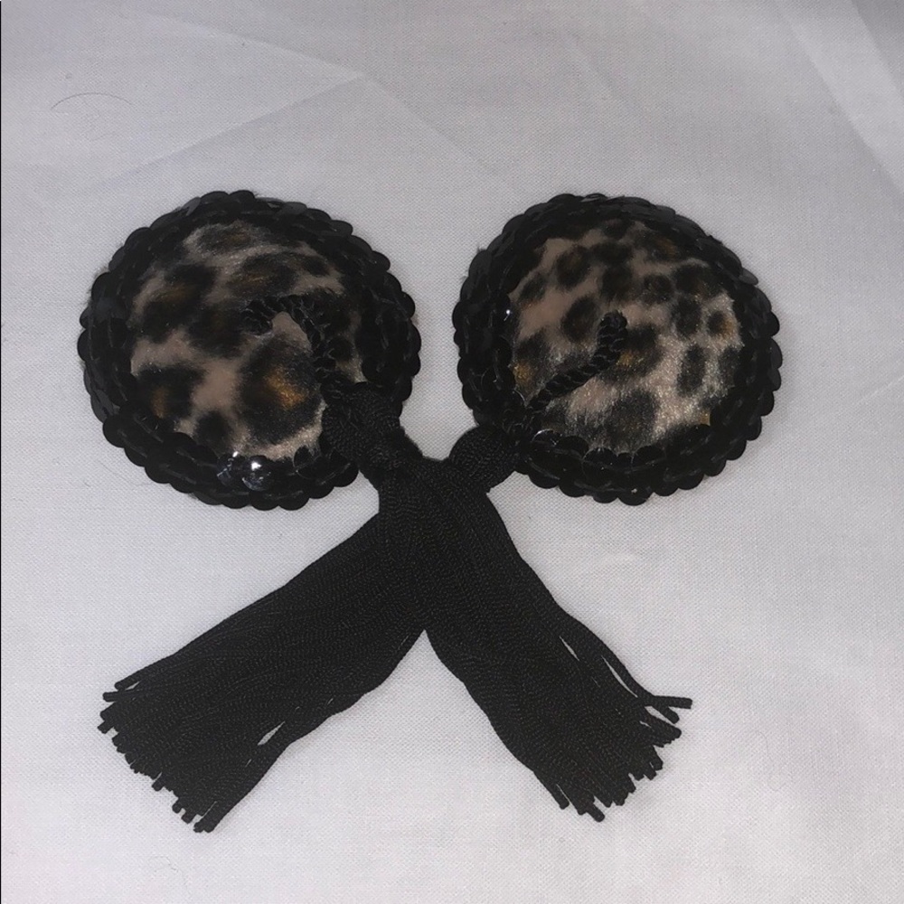 Sequin leopard pasties nipple tassels burlesque